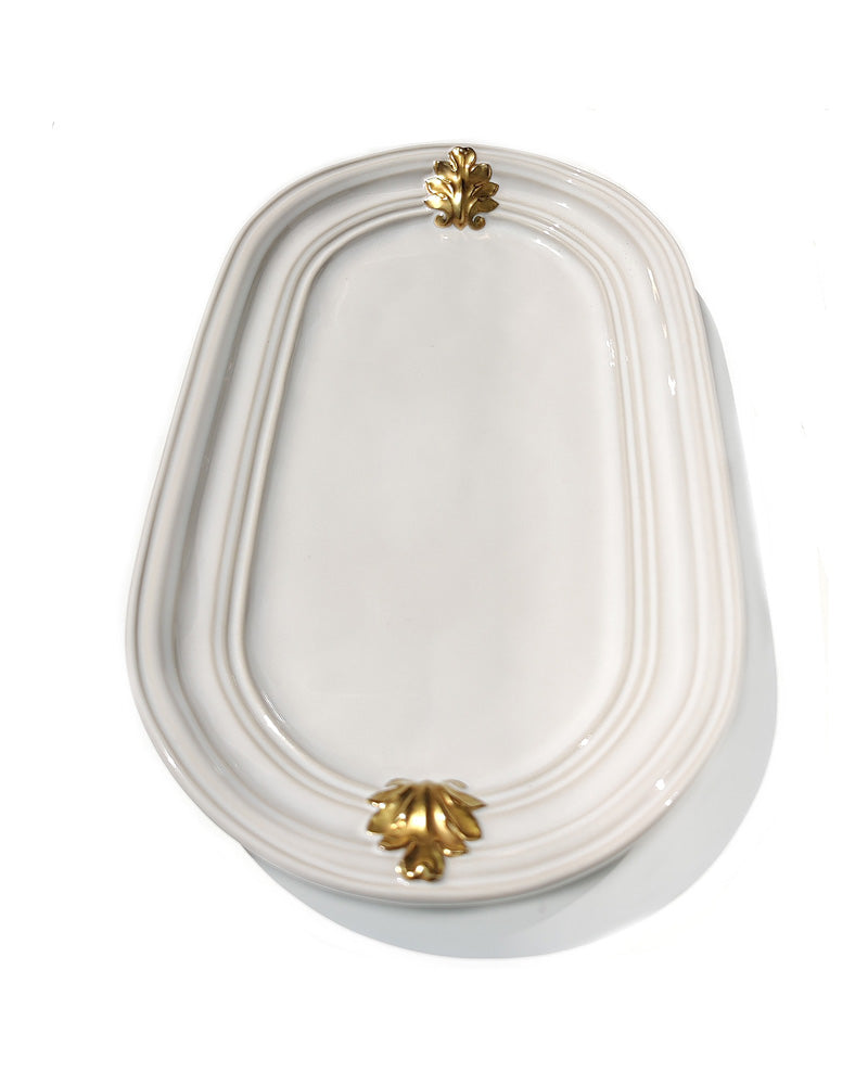Juliska Acanthus Gold Hostess tray in whitewashed finish