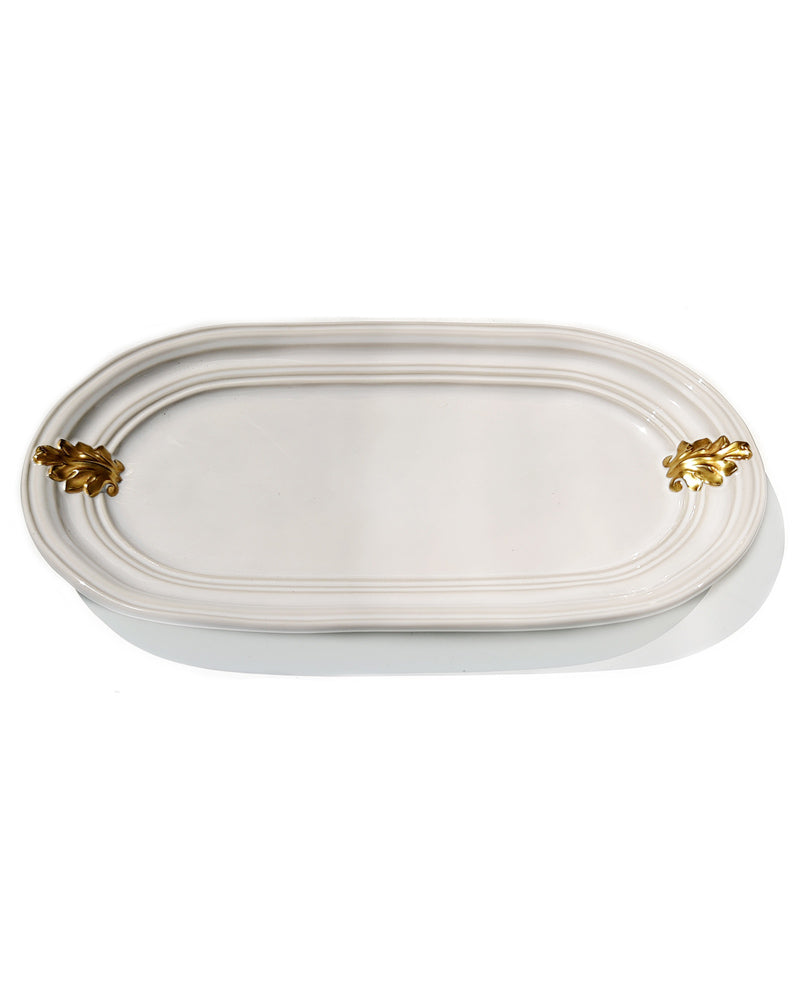 Juliska Acanthus Gold Hostess tray in whitewashed finish view 3