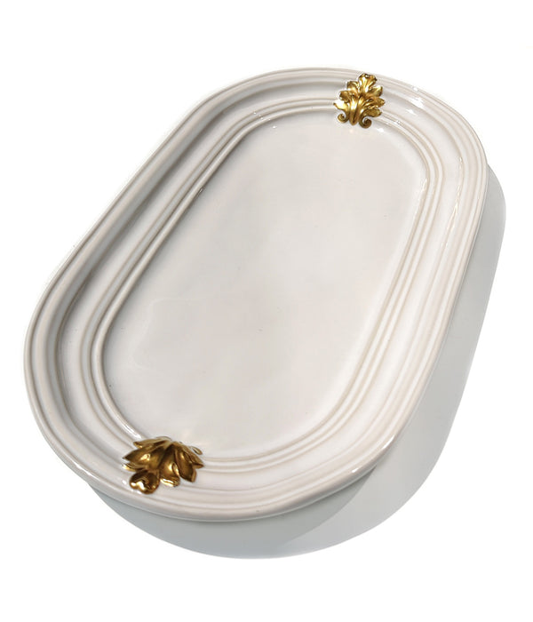 Juliska Acanthus Gold Hostess tray in whitewashed finish close-up