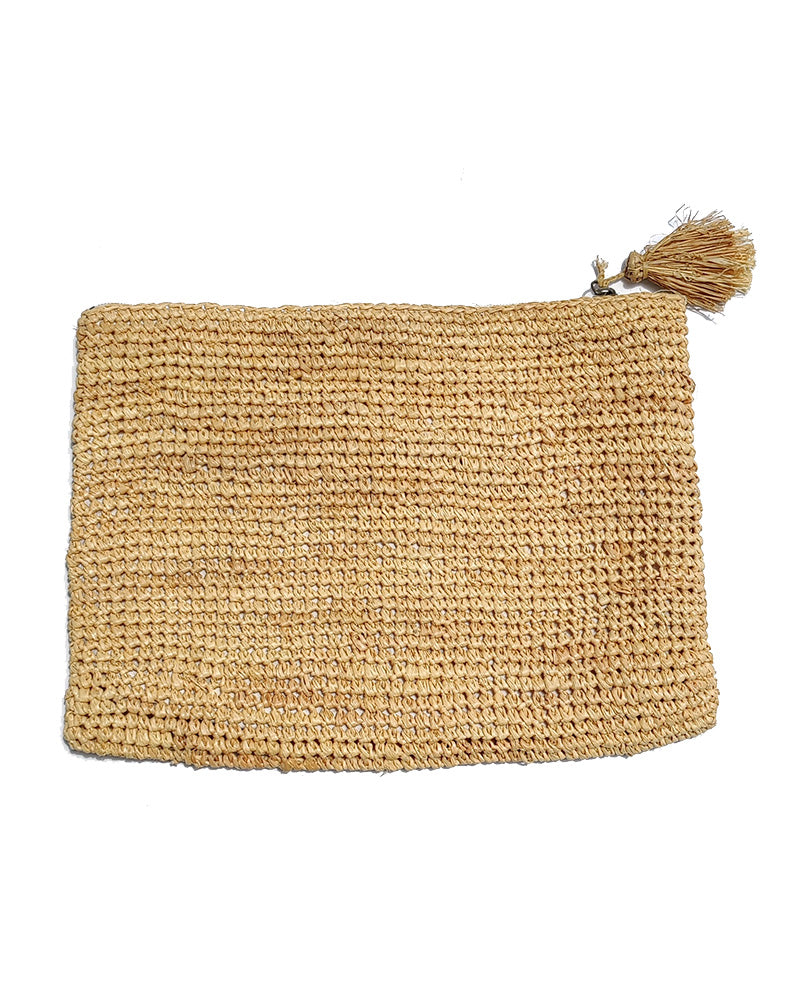 AERIN LARGE HEART RAFFIA ZIP POUCH