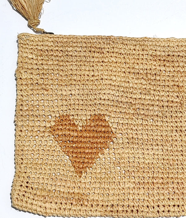 AERIN LARGE HEART RAFFIA ZIP POUCH