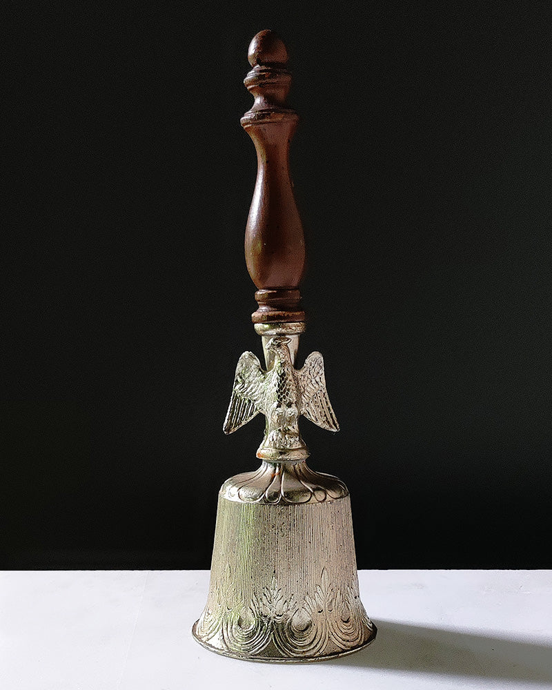 VINTAGE PEWTER & WOOD BELL WITH FREEDOM EAGLE