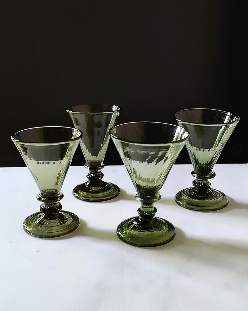 VINTAGE HANDBLOWN GREEN WINE GLASSES