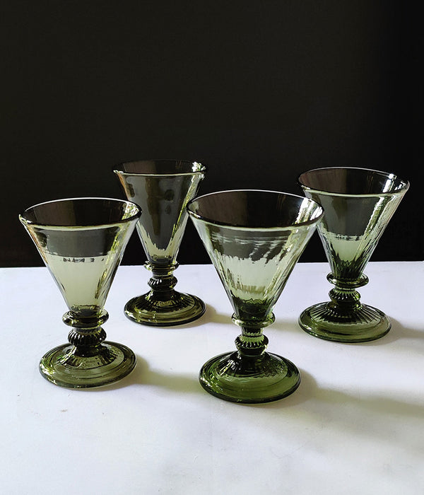 VINTAGE HANDBLOWN GREEN WINE GLASSES