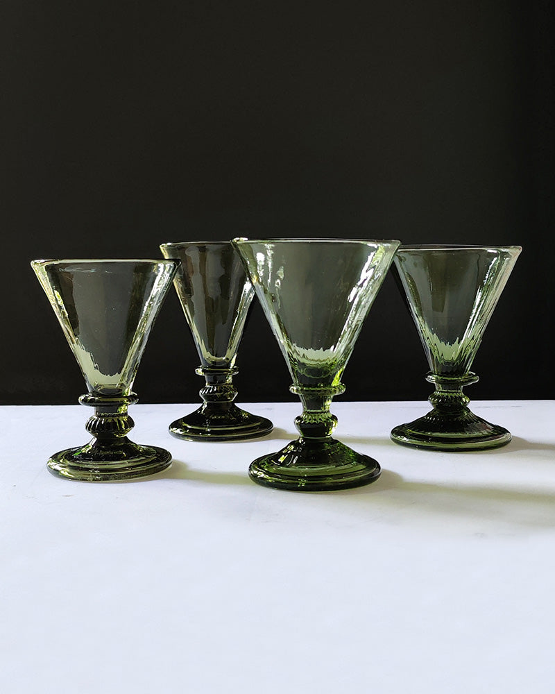 VINTAGE HANDBLOWN GREEN WINE GLASSES