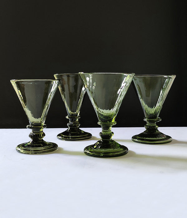 VINTAGE HANDBLOWN GREEN WINE GLASSES