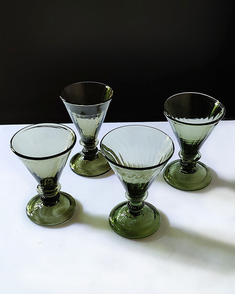 VINTAGE HANDBLOWN GREEN WINE GLASSES