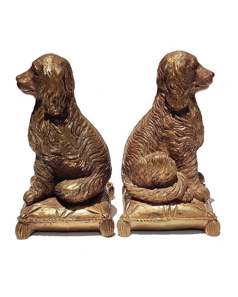 pair of dog bookends on pillow, side view