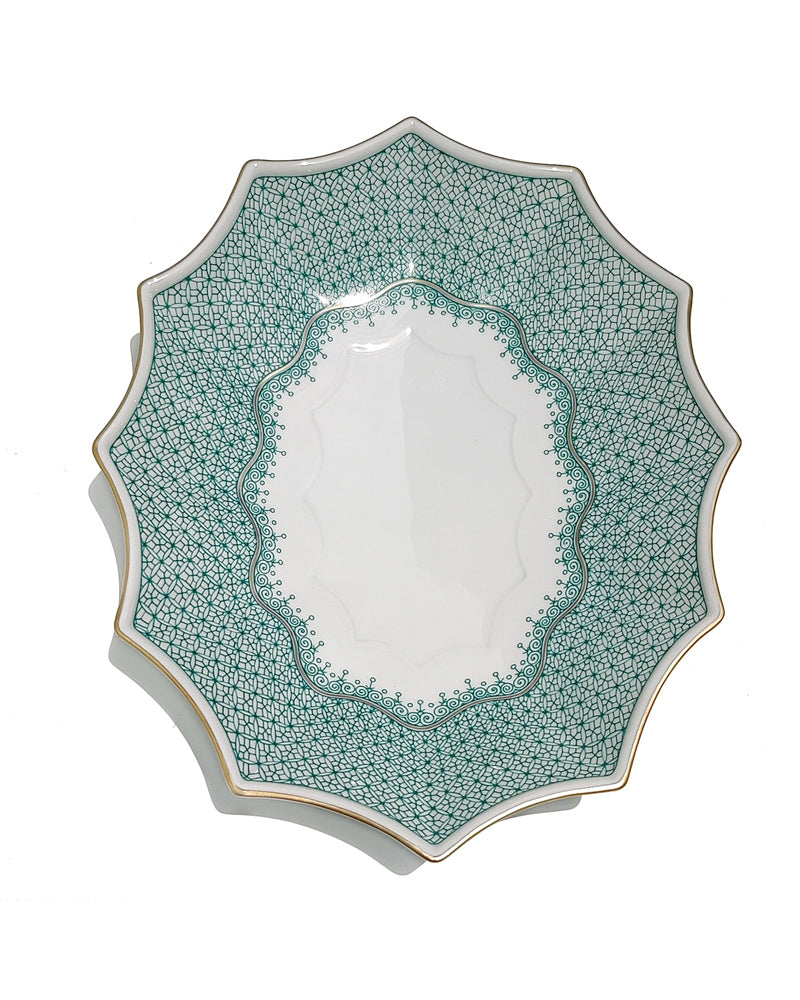 MOTTAHEDEH GREEN LACE LOBBED LARGE TRAY