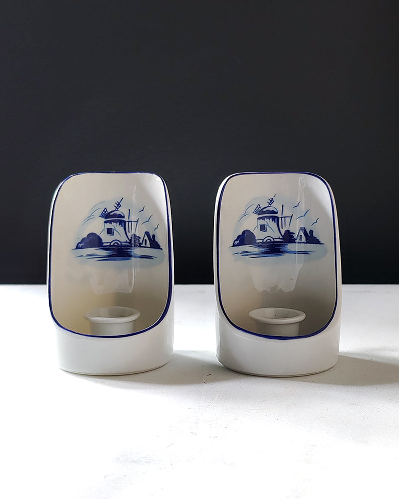 DELFT CANDLE HOLDERS, Pair