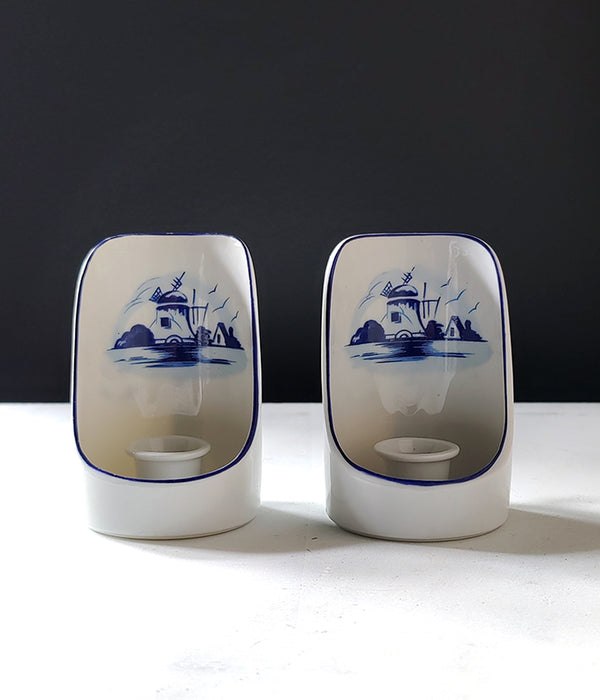 DELFT CANDLE HOLDERS, Pair