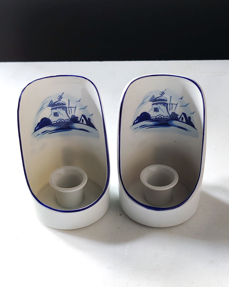 DELFT CANDLE HOLDERS, Pair