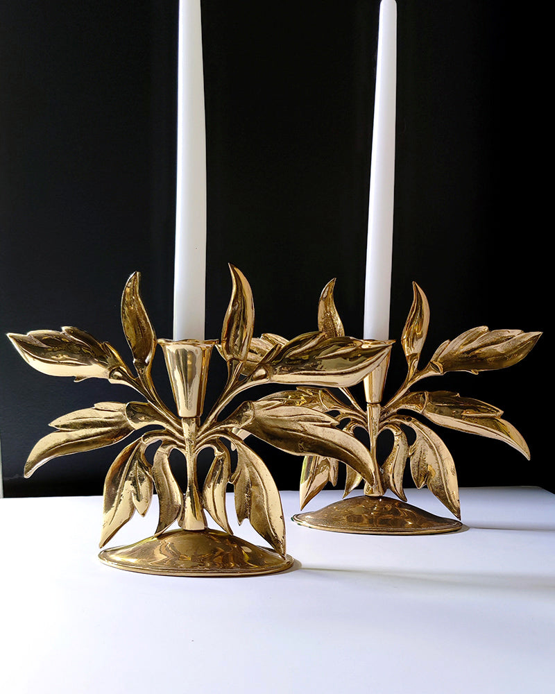 LEAF MOTIF CANDLESTICKS, Pair