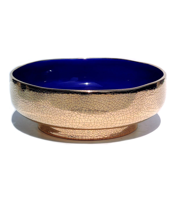 L'Object crackle gold & cobalt round centerpiece bowl bottom view 2