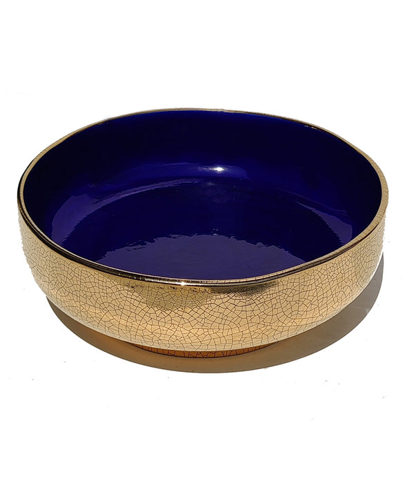 L'Object crackle gold & cobalt round centerpiece bowl