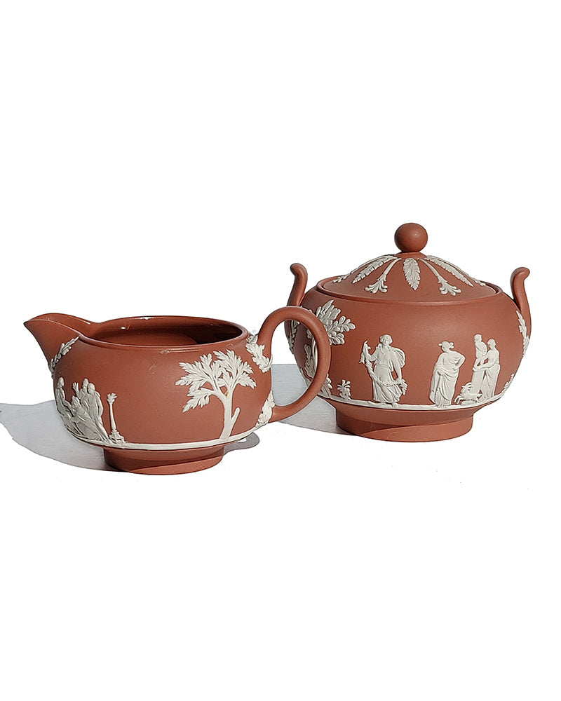 WEDGWOOD JASPERWARE CREAMER & SUGAR BOWL