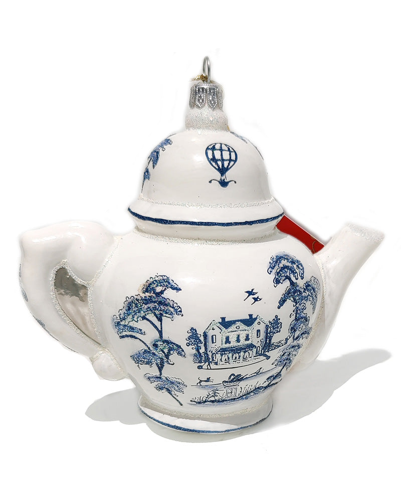 Juliska Country Estate Delft Teapot Glass Ornament