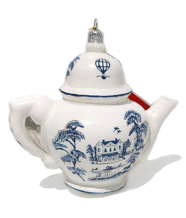 Juliska Country Estate Delft Teapot Glass Ornament