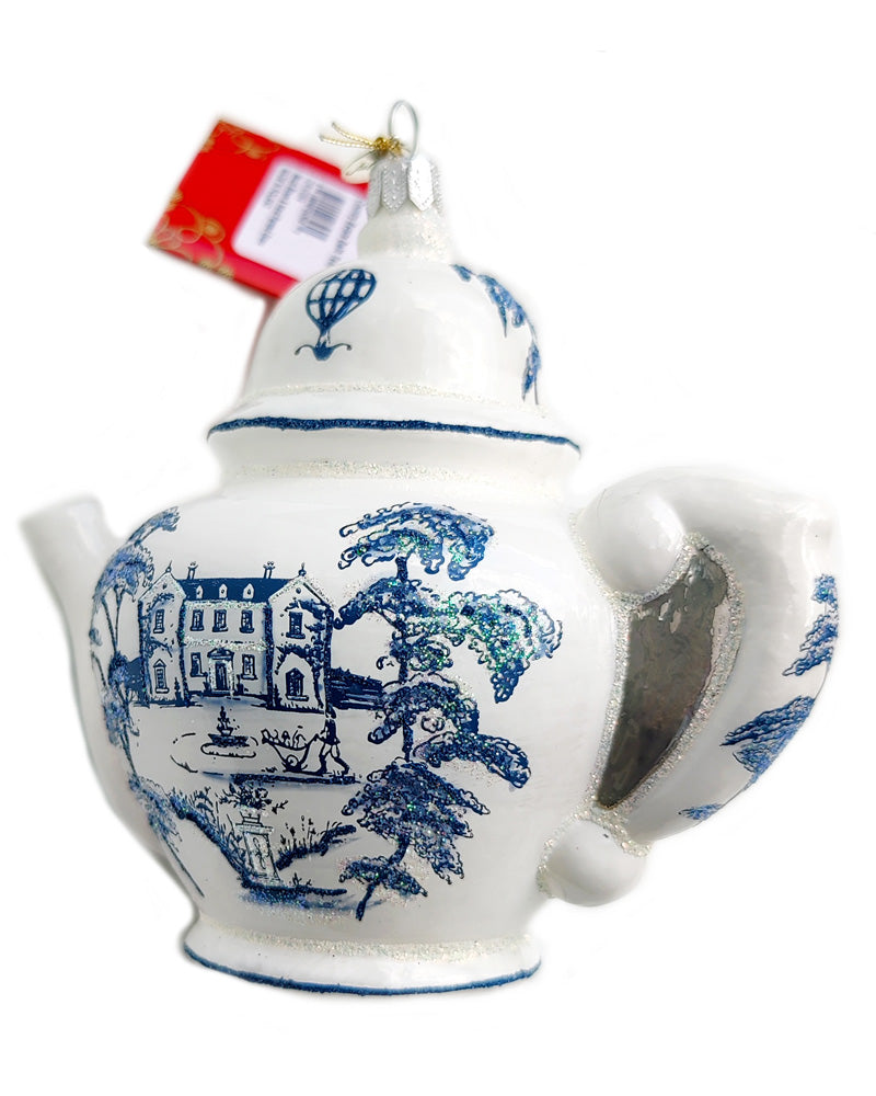 Juliska Country Estate Delft Teapot Glass Ornament other view