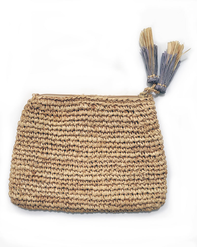 AERIN SMALL HEART RAFFIA ZIP POUCH