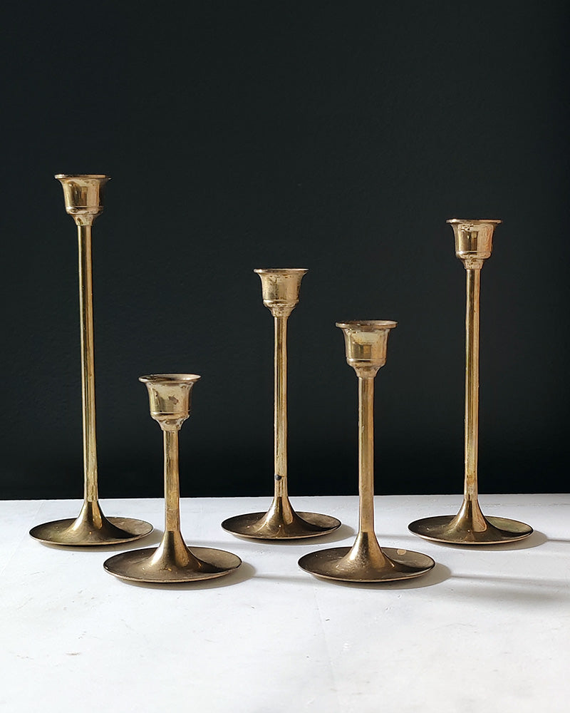 BRASS TULIP CANDLESTICKS Set of 5