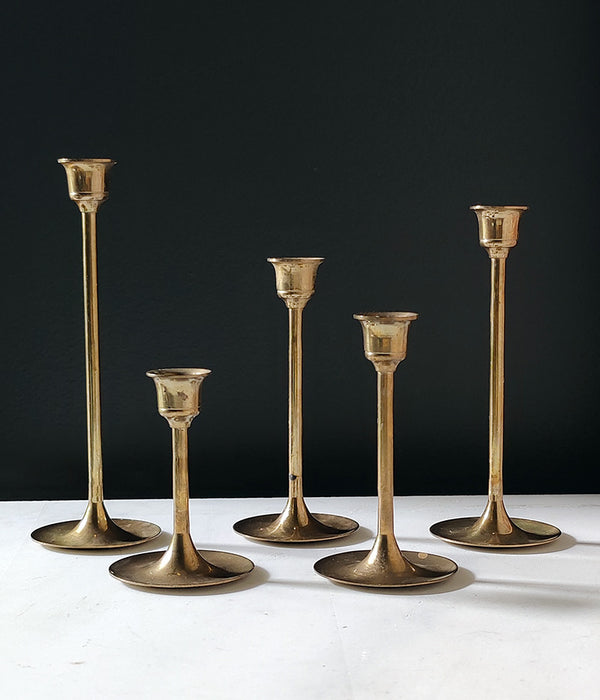 BRASS TULIP CANDLESTICKS Set of 5