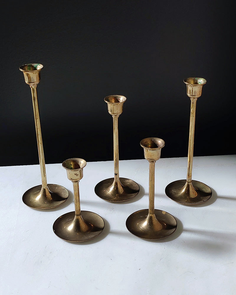 BRASS TULIP CANDLESTICKS Set of 5