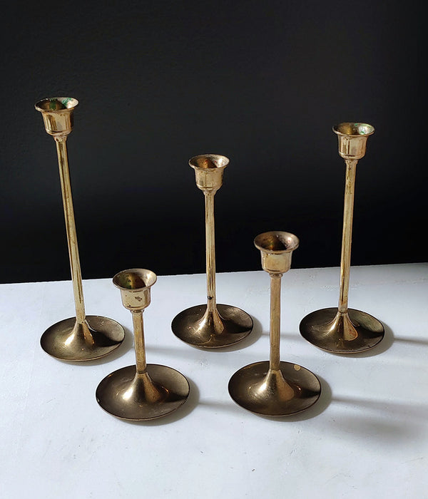 BRASS TULIP CANDLESTICKS Set of 5