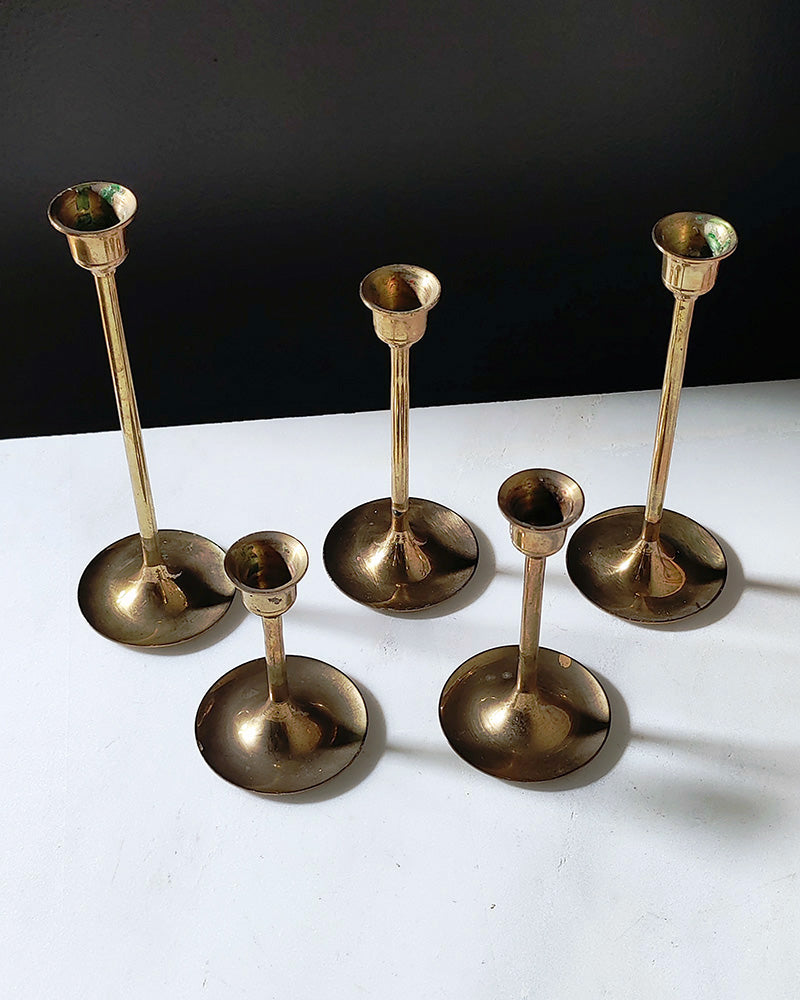 BRASS TULIP CANDLESTICKS Set of 5