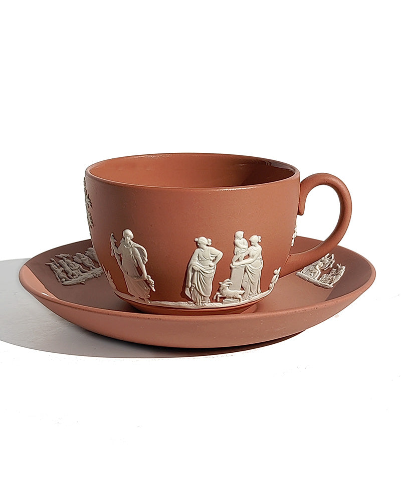 WEDGWOOD JASPERWARE TERRACOTTA TEACUP & SAUCER