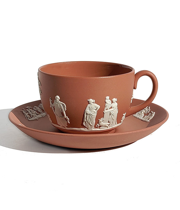 WEDGWOOD JASPERWARE TERRACOTTA TEACUP & SAUCER