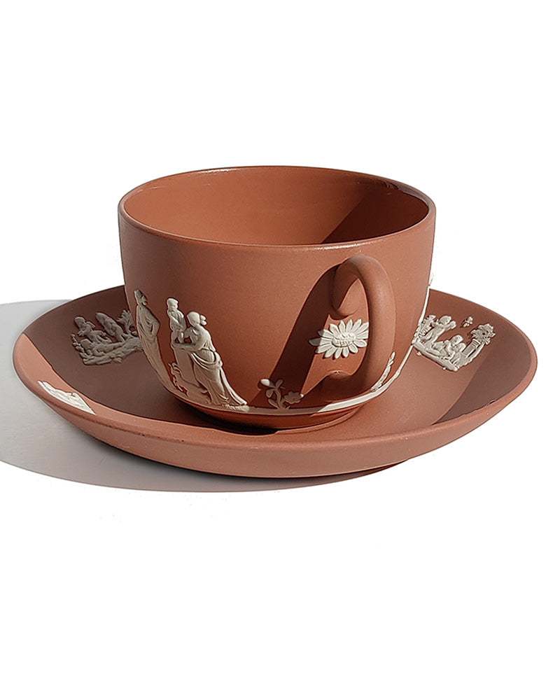 WEDGWOOD JASPERWARE TERRACOTTA TEACUP & SAUCER