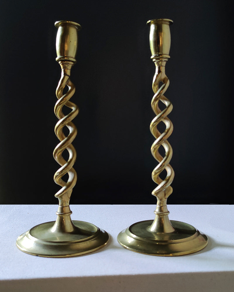 BRASS TWIST CANDLESTICKS, Pair  No. 1