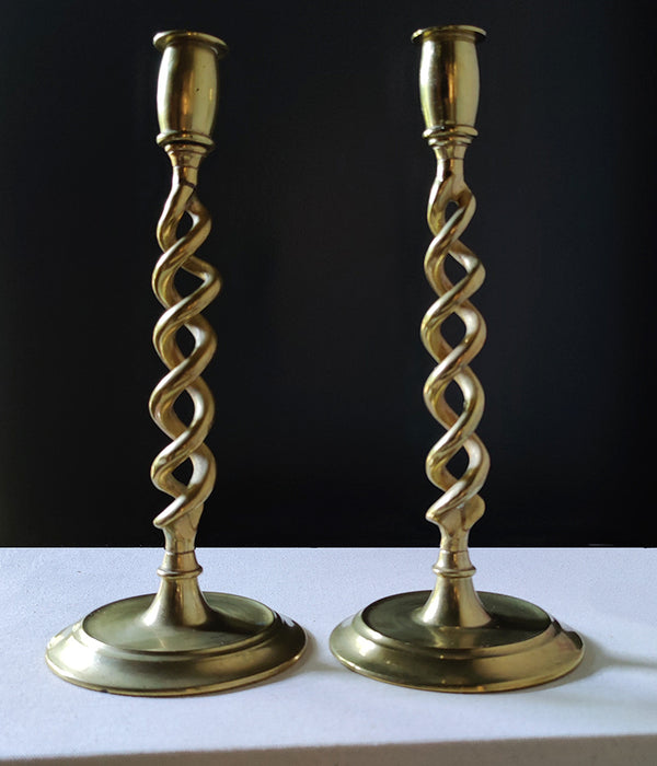 BRASS TWIST CANDLESTICKS, Pair  No. 1