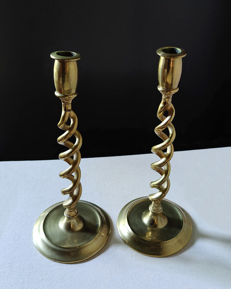 BRASS TWIST CANDLESTICKS, Pair  No. 1