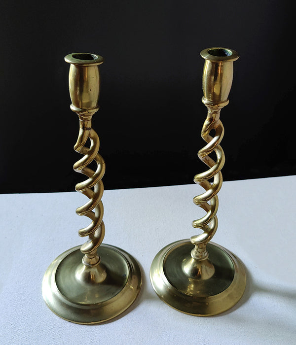 BRASS TWIST CANDLESTICKS, Pair  No. 1