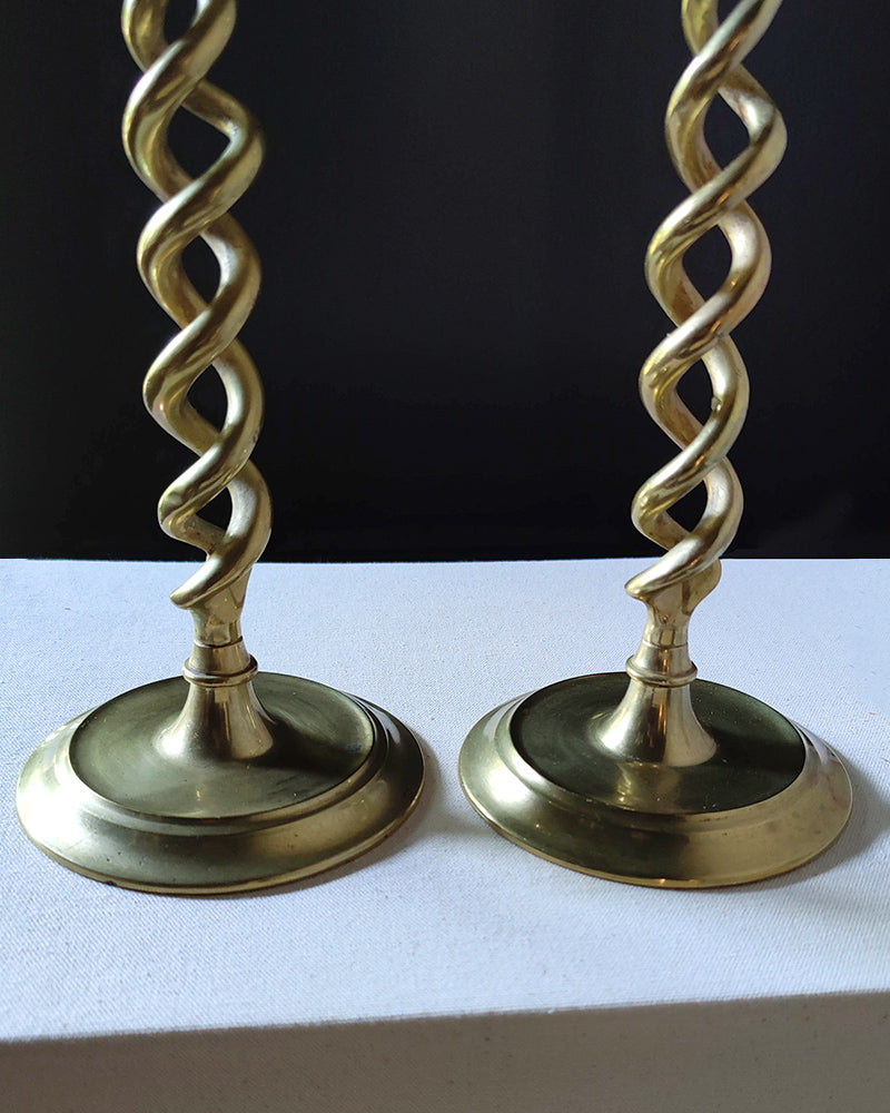 BRASS TWIST CANDLESTICKS, Pair  No. 1