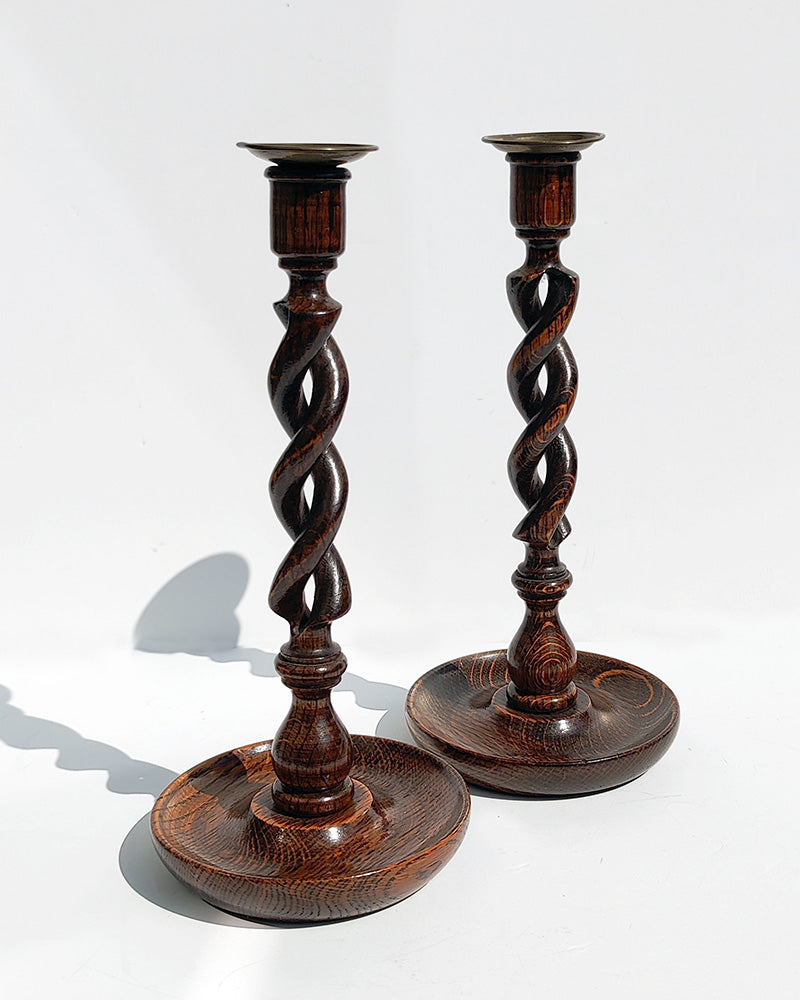 ENGLISH BARLEY TWIST CANDLESTICKS, Pair