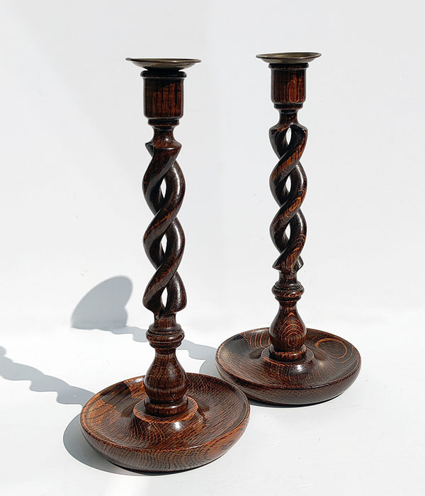 ENGLISH BARLEY TWIST CANDLESTICKS, Pair