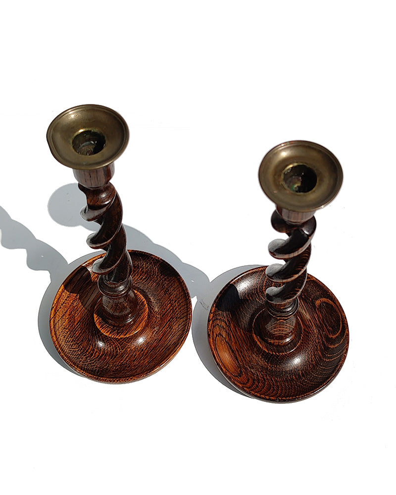 ENGLISH BARLEY TWIST CANDLESTICKS, Pair