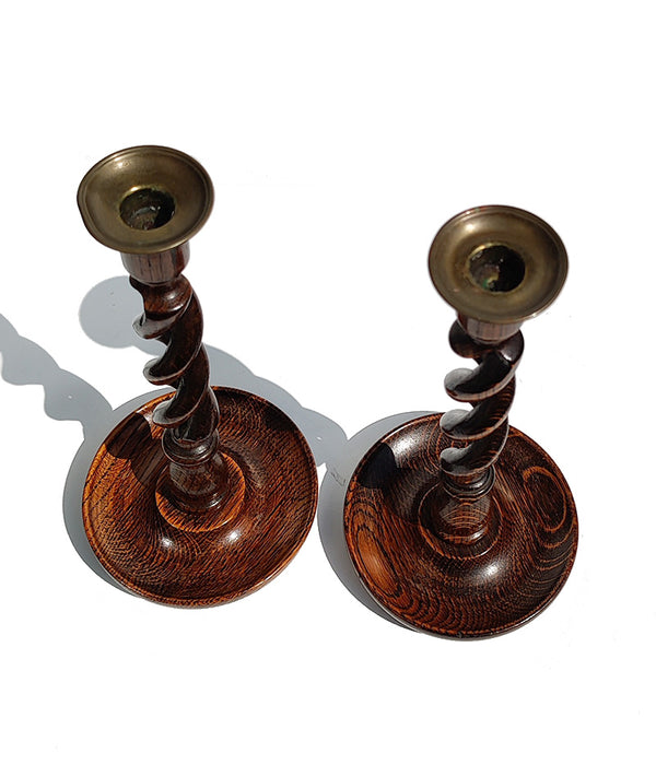 ENGLISH BARLEY TWIST CANDLESTICKS, Pair