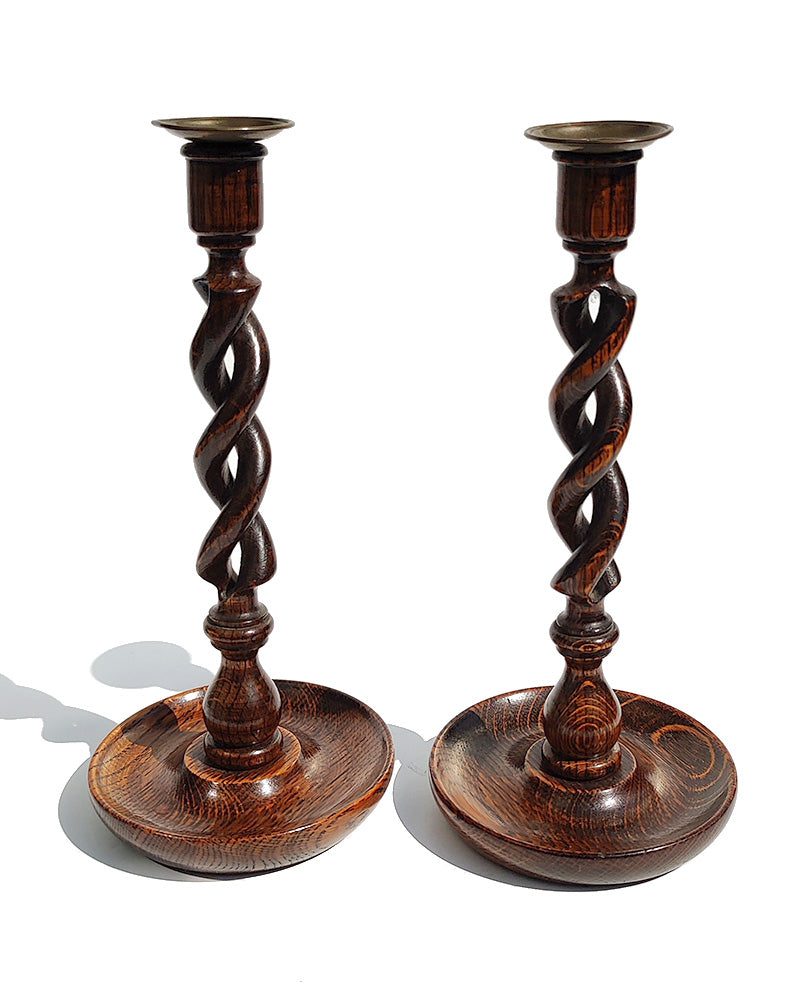 ENGLISH BARLEY TWIST CANDLESTICKS, Pair