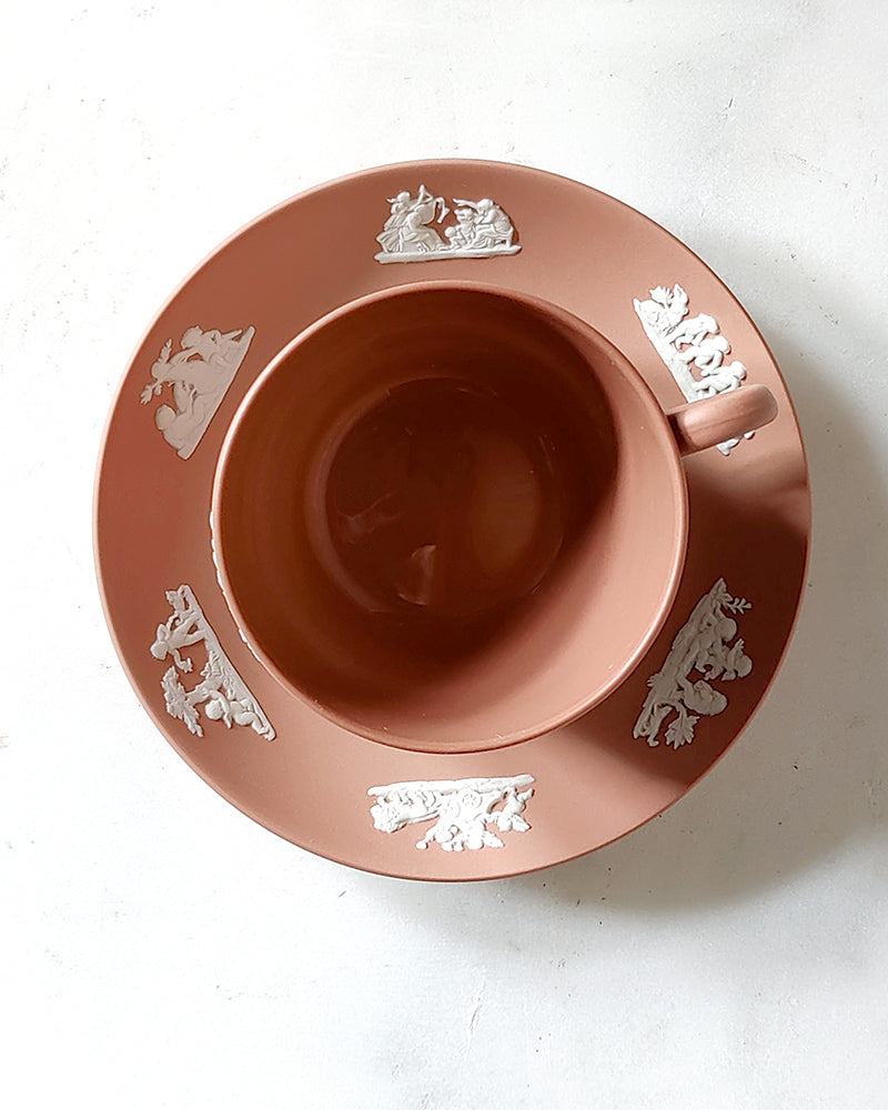 WEDGWOOD JASPERWARE TERRACOTTA TEACUP & SAUCER