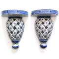 BLUE & WHITE OPEN WEAVE WALL SHELVES